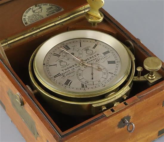Thomas Mercer of London. A late 19th century 2.5 day marine chronometer, case width 7.25in. depth 7.25in. height 8in.